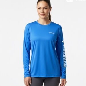 Columbia Rapid Creek Long Sleeve Shirt Women Large Blue UPF 50 Sun Protection M